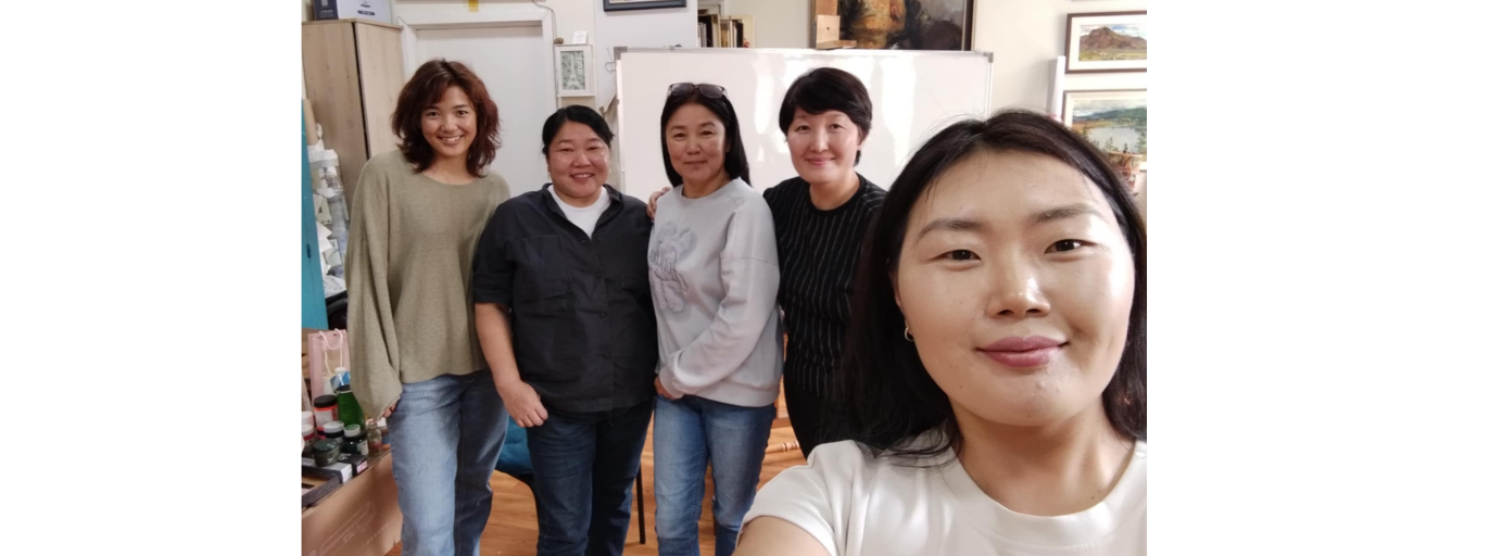 The five co-founding women artists at the workshop in Ulaanbaatar, Mongolia